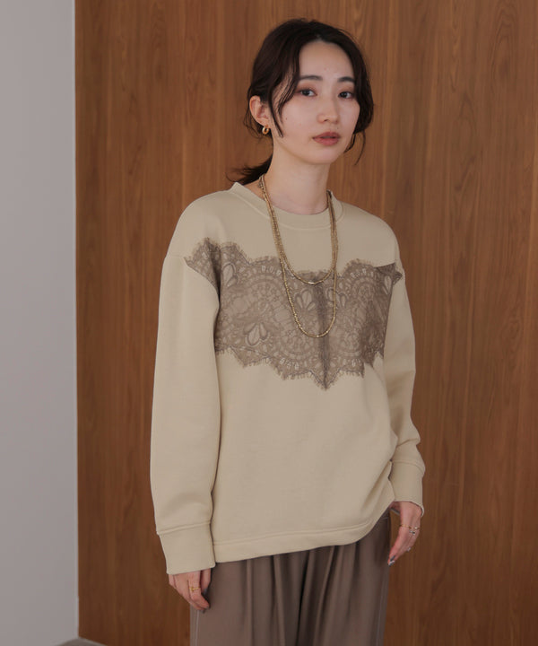 裏起毛レースラインプルオーバー