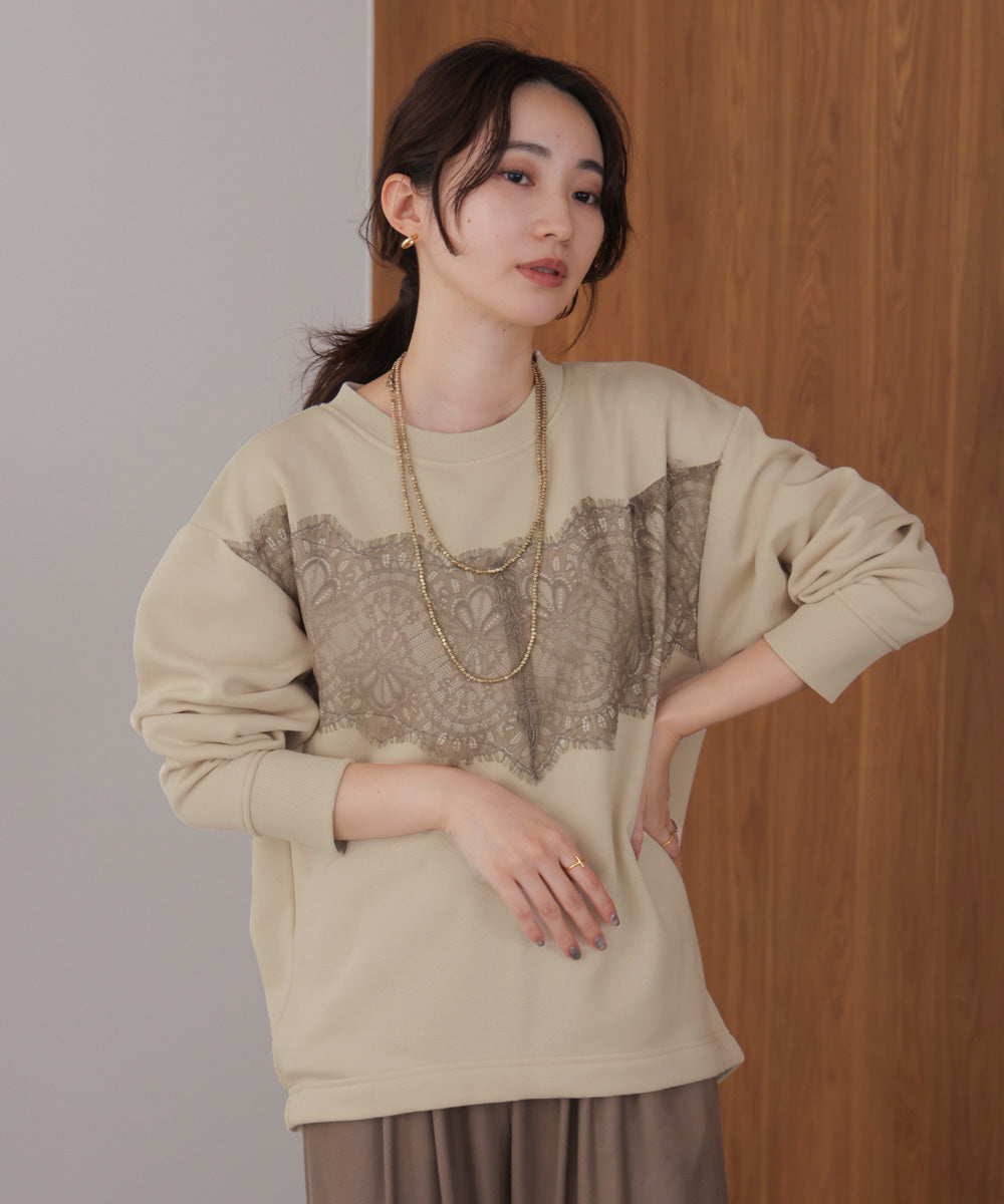 裏起毛レースラインプルオーバー