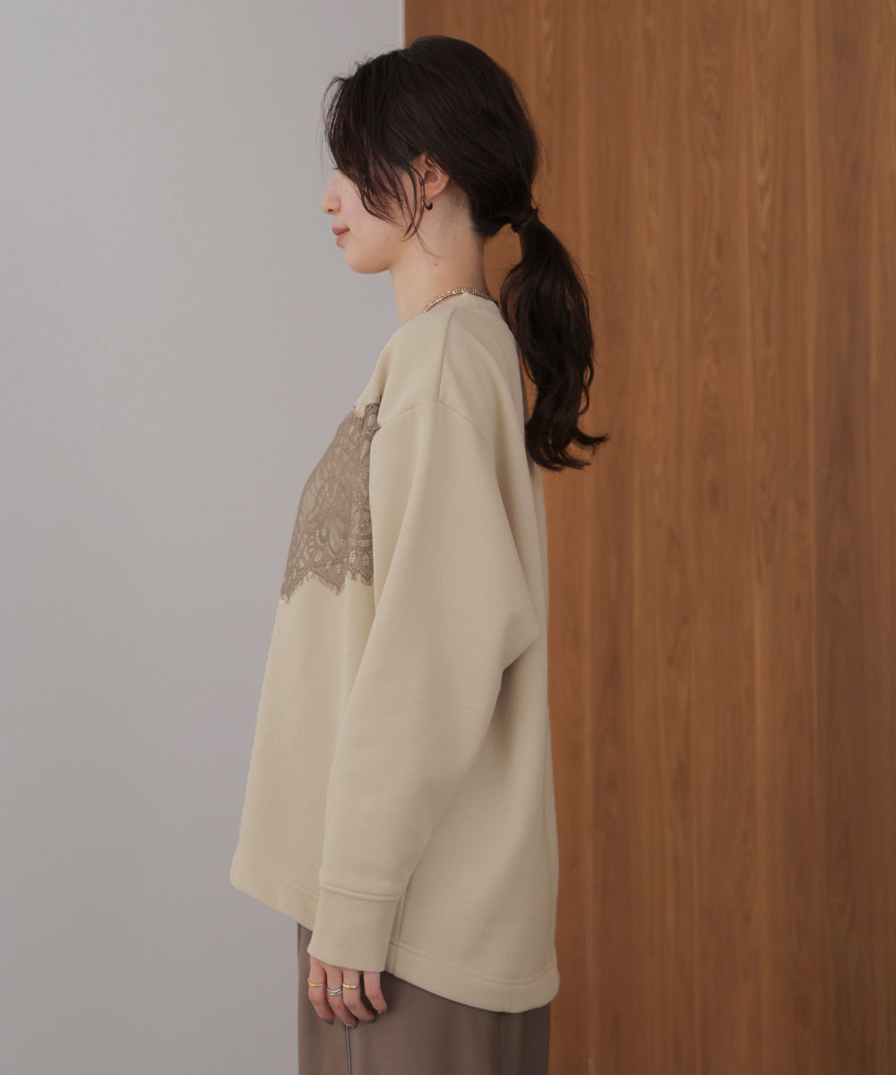 裏起毛レースラインプルオーバー