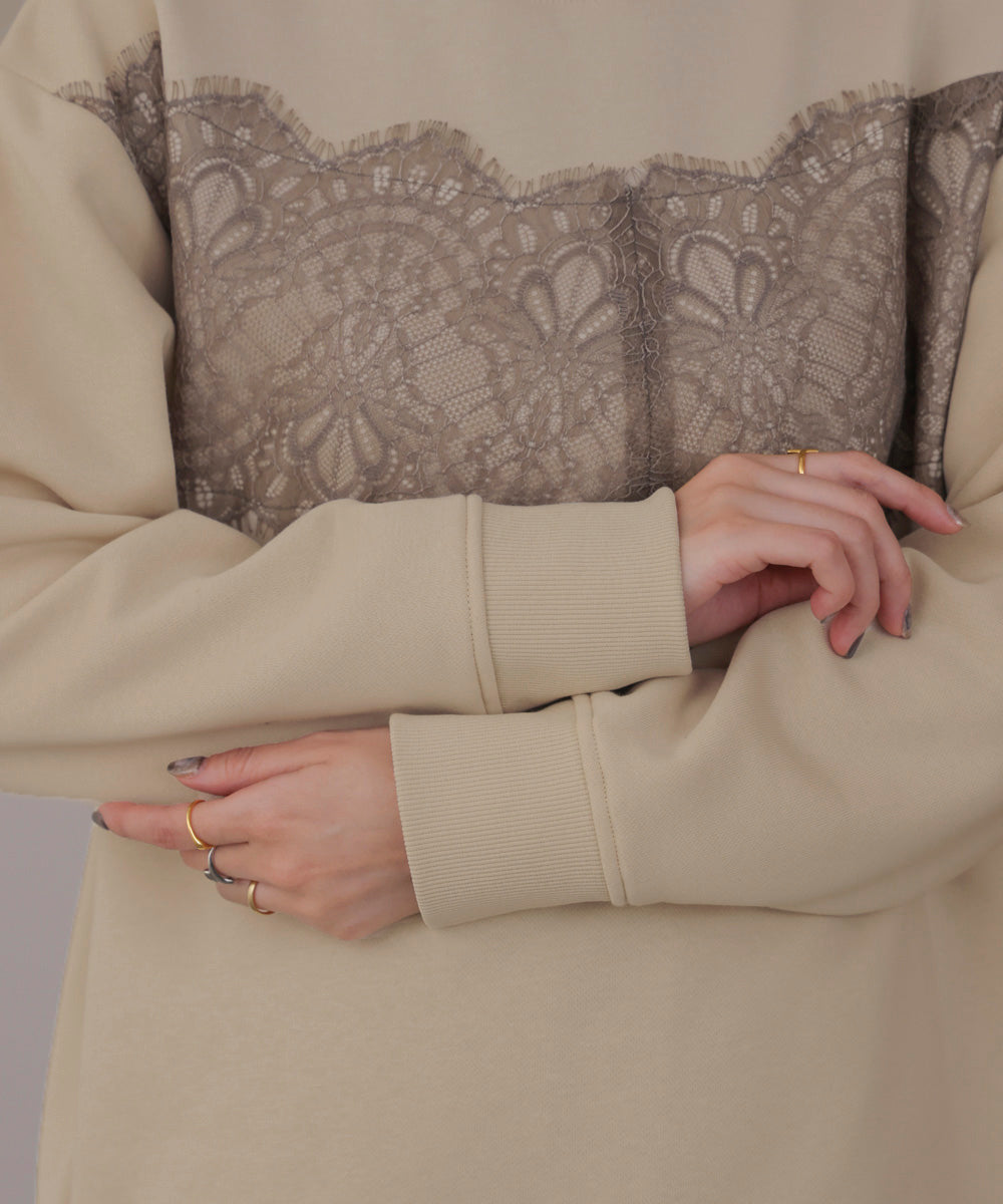 裏起毛レースラインプルオーバー