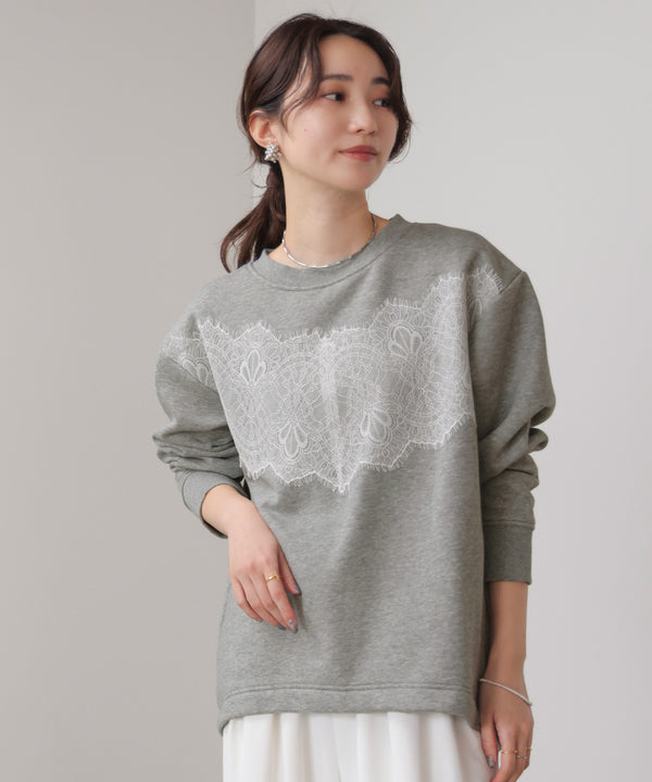 裏起毛レースラインプルオーバー