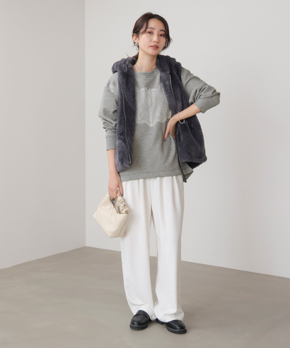 裏起毛レースラインプルオーバー