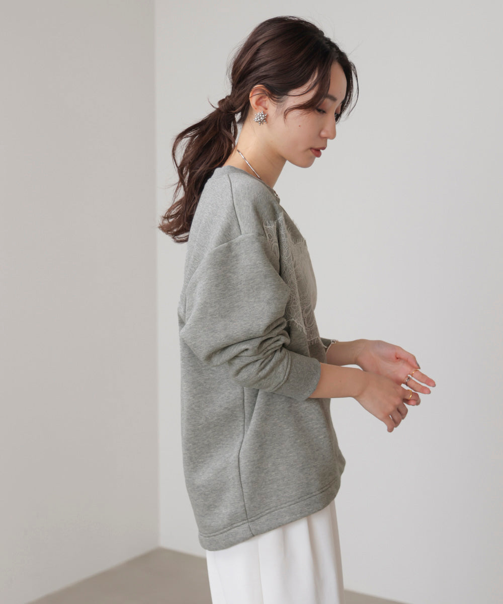 裏起毛レースラインプルオーバー