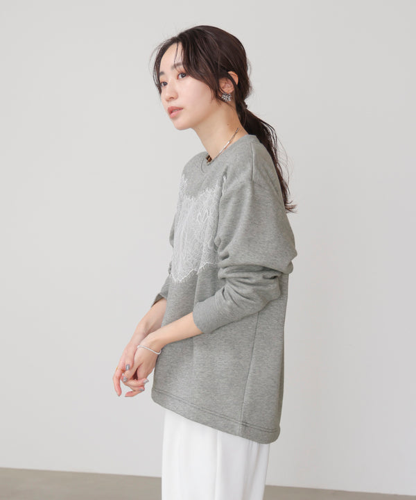 裏起毛レースラインプルオーバー