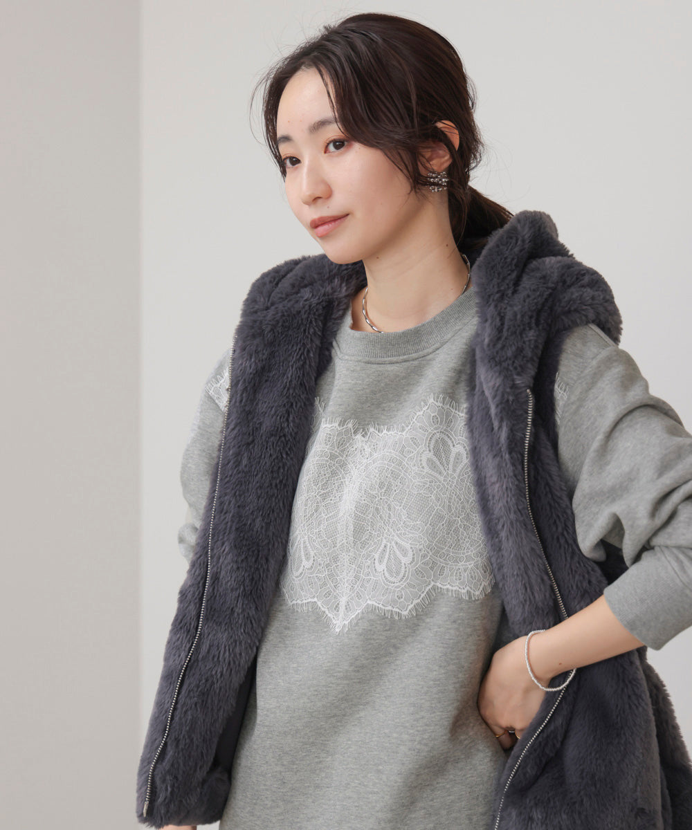 裏起毛レースラインプルオーバー