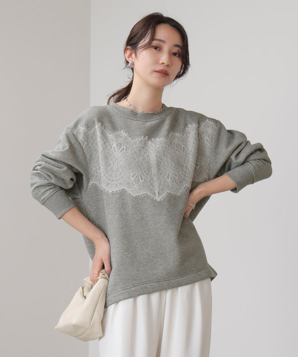 裏起毛レースラインプルオーバー