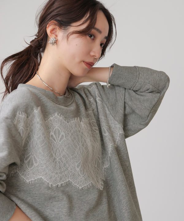 裏起毛レースラインプルオーバー