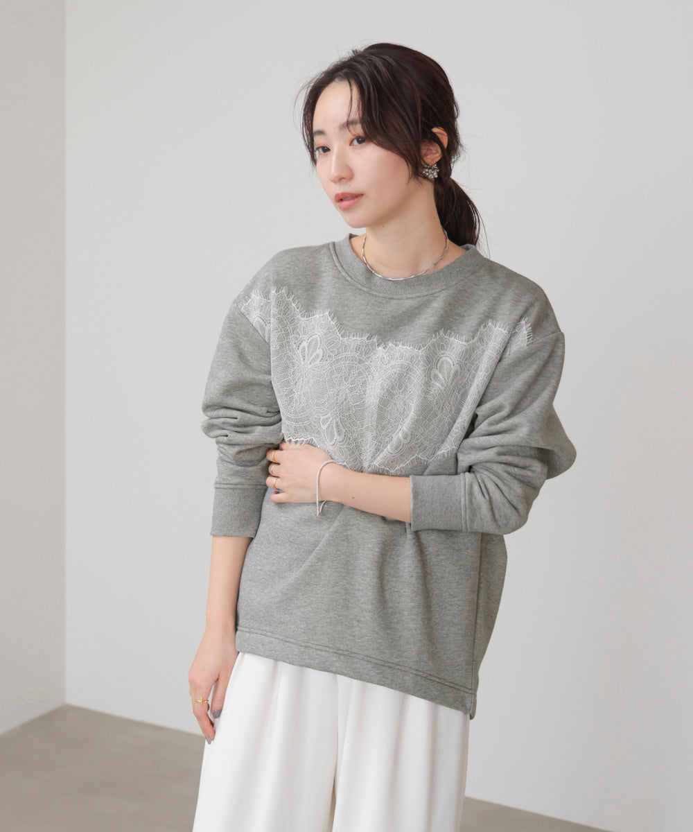 裏起毛レースラインプルオーバー