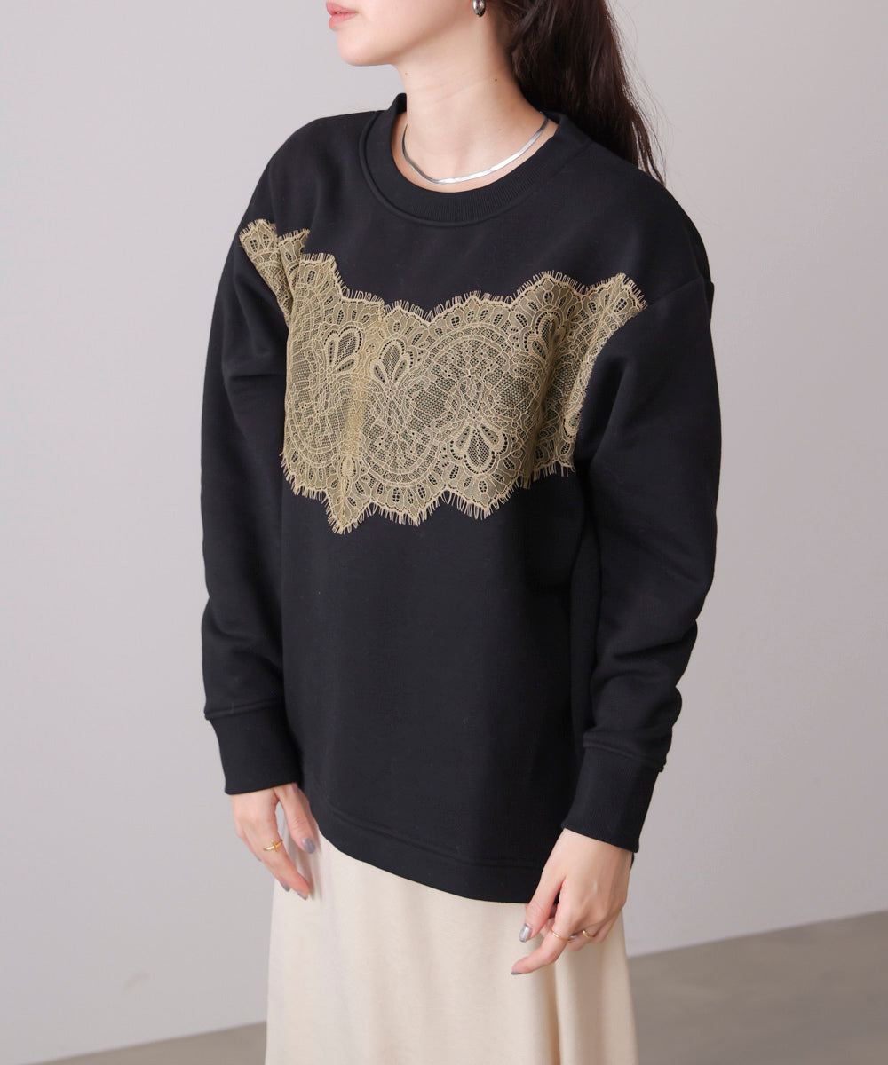 裏起毛レースラインプルオーバー