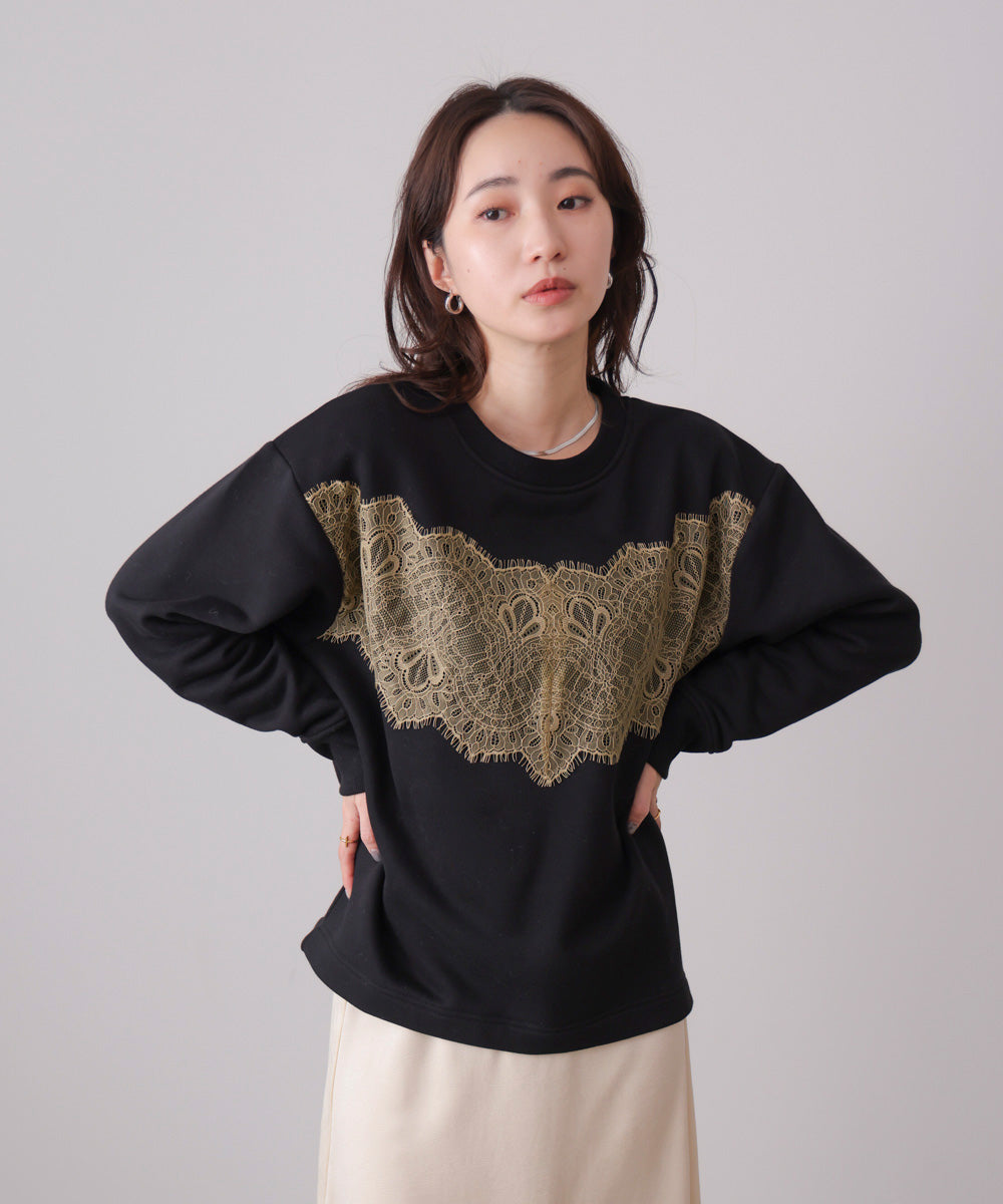 裏起毛レースラインプルオーバー