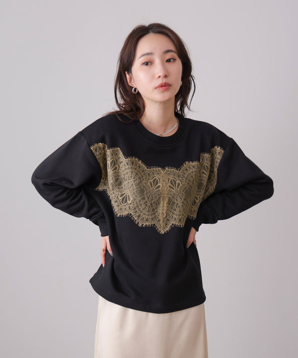 裏起毛レースラインプルオーバー