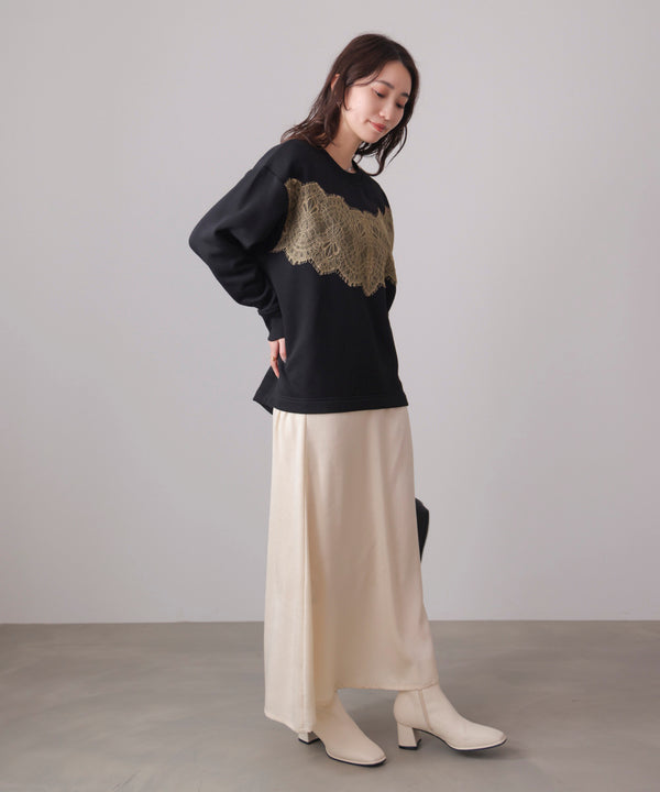 裏起毛レースラインプルオーバー