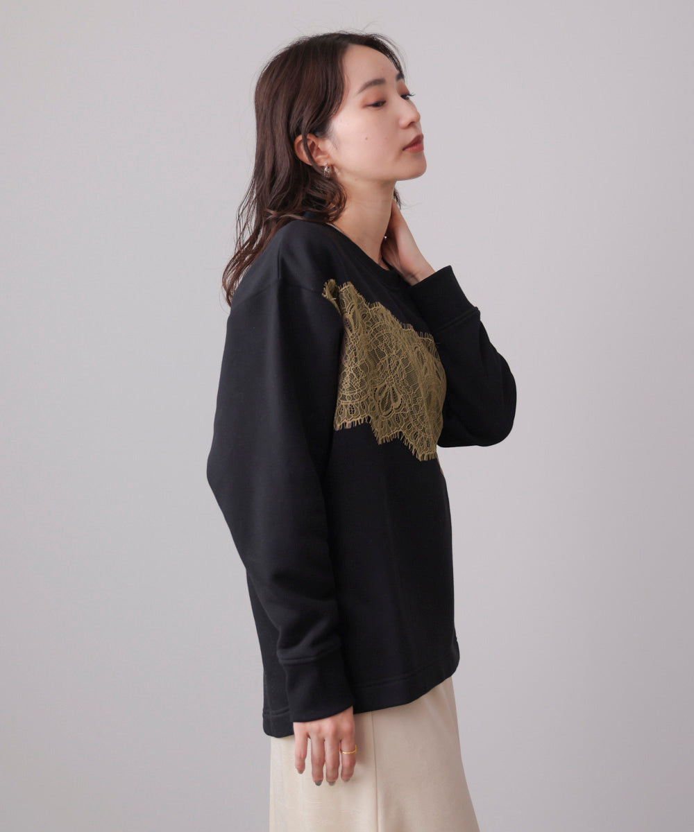 裏起毛レースラインプルオーバー