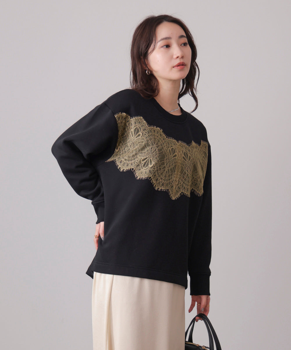 裏起毛レースラインプルオーバー