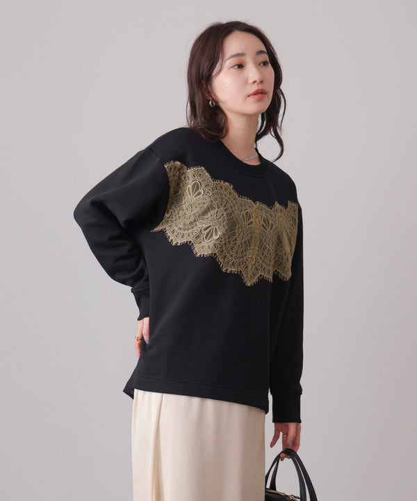 裏起毛レースラインプルオーバー