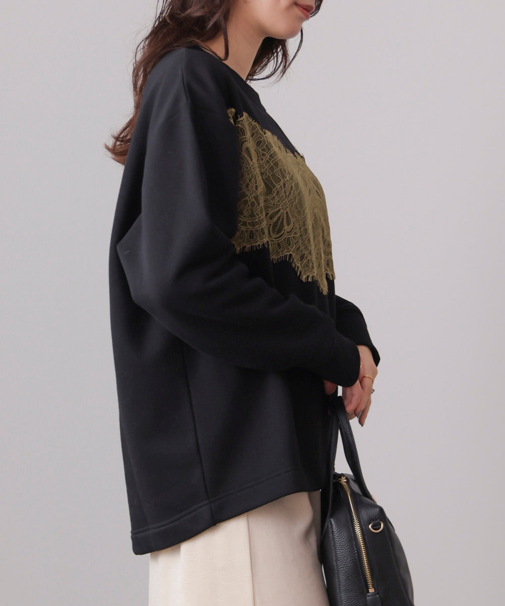 裏起毛レースラインプルオーバー