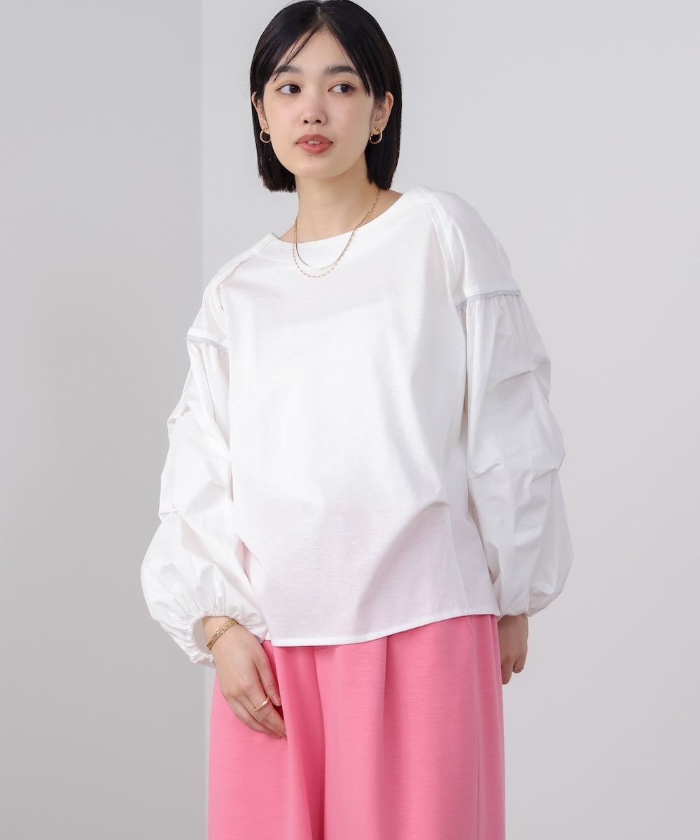 Wシルケット異素材タックスリーブプルオーバー［3/18発送予定］