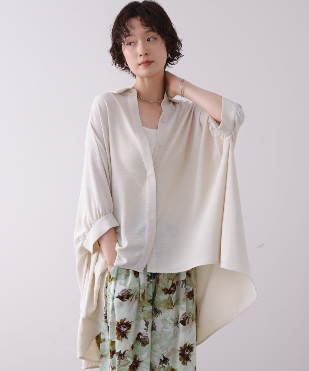 麻ライクギャザースリーブチュニック［6/11発送予定］