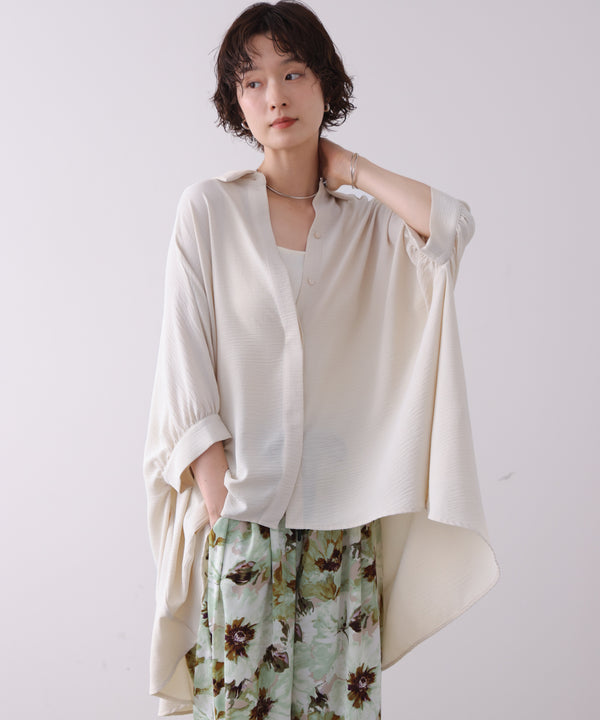 麻ライクギャザースリーブチュニック［6/11発送予定］