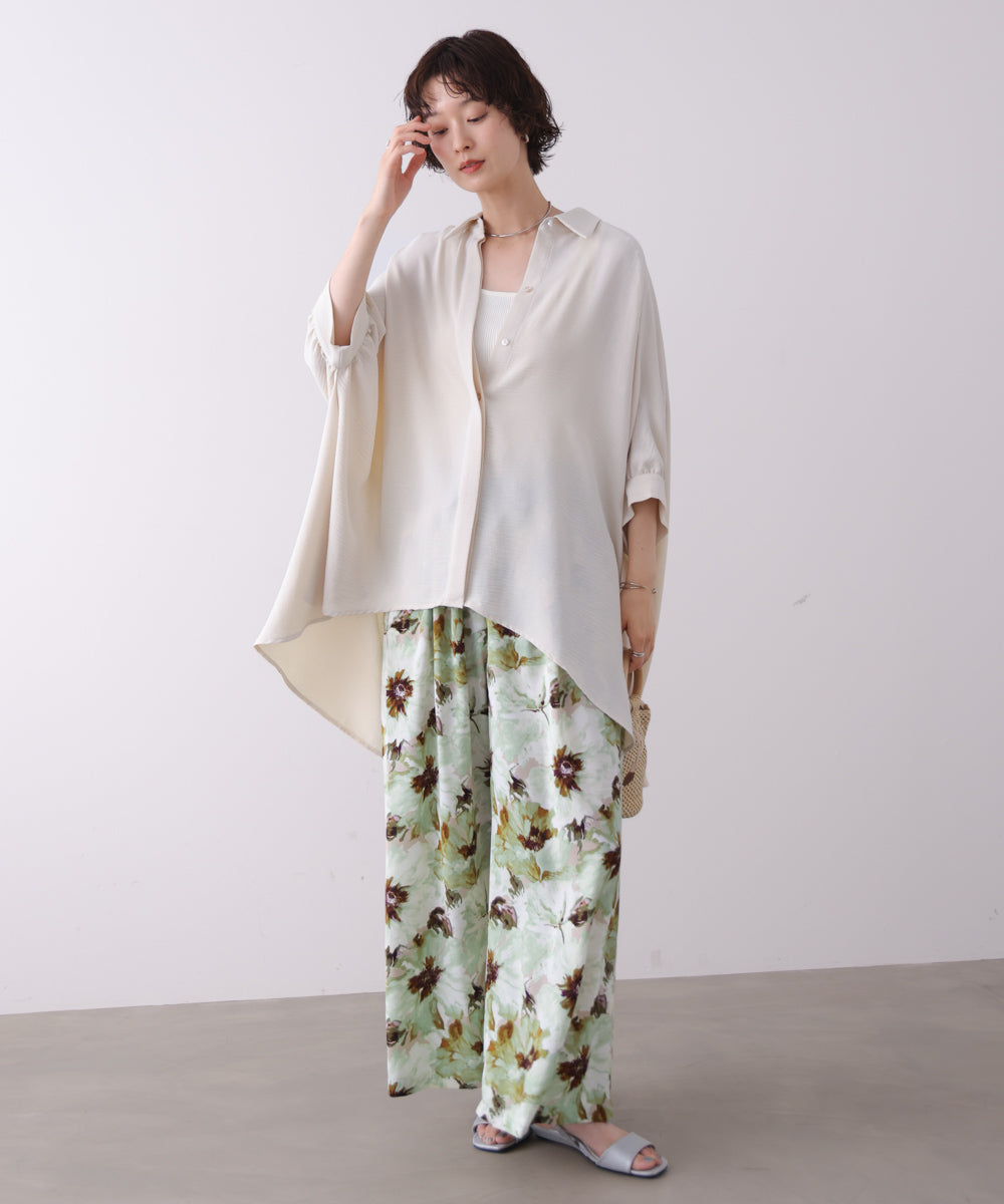 麻ライクギャザースリーブチュニック［6/11発送予定］
