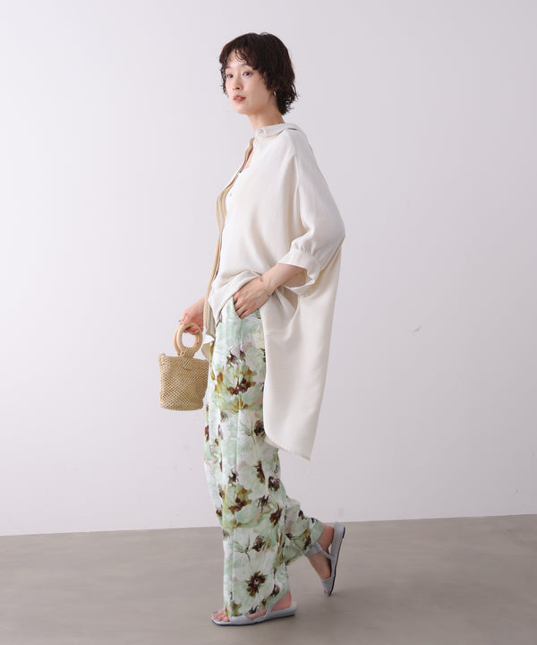 麻ライクギャザースリーブチュニック［6/11発送予定］
