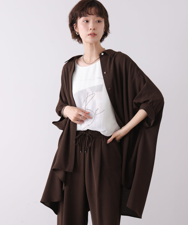 麻ライクギャザースリーブチュニック［6/11発送予定］