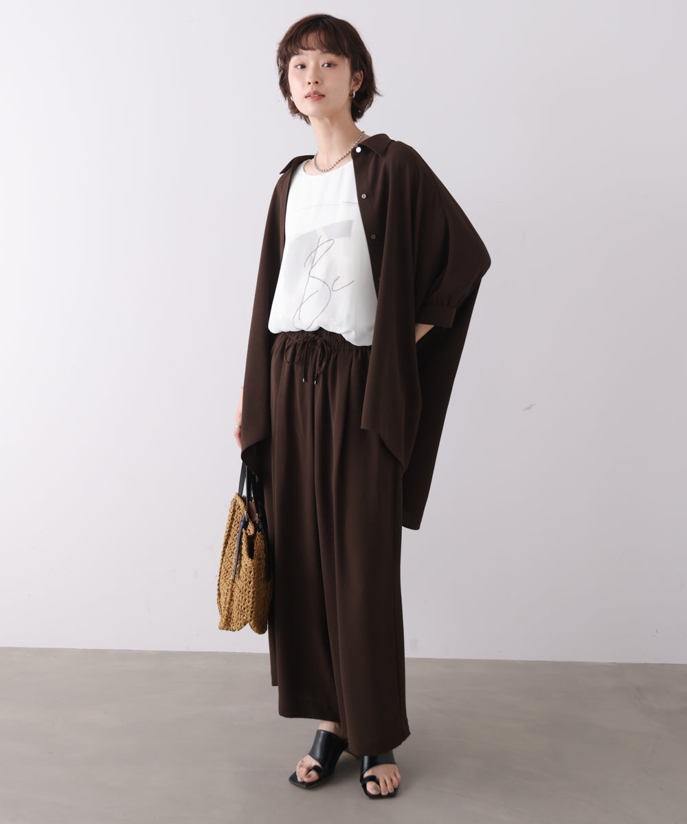 麻ライクギャザースリーブチュニック［6/11発送予定］