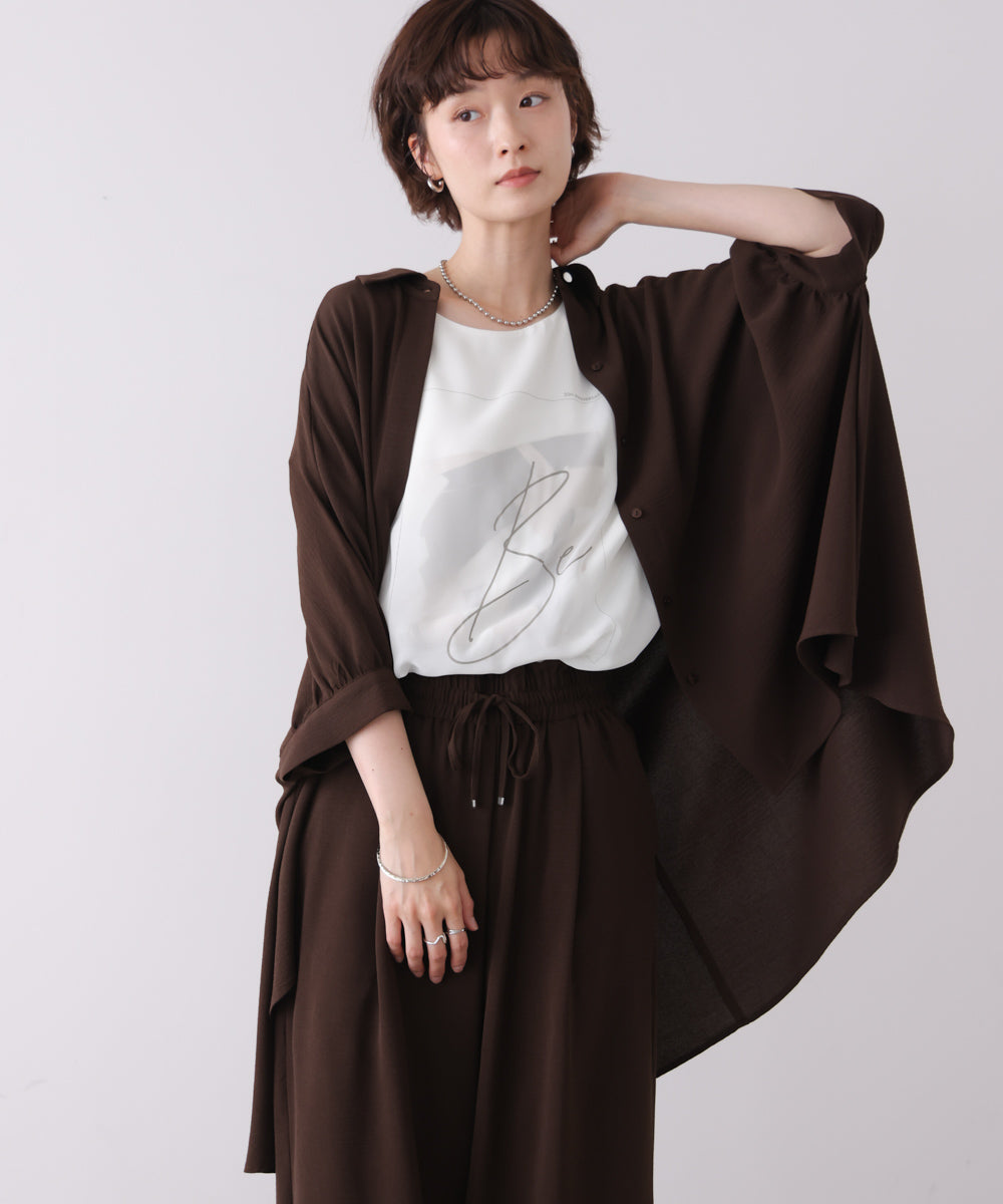 麻ライクギャザースリーブチュニック［6/11発送予定］