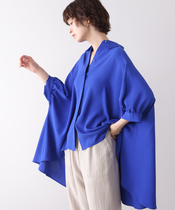 麻ライクギャザースリーブチュニック［6/11発送予定］