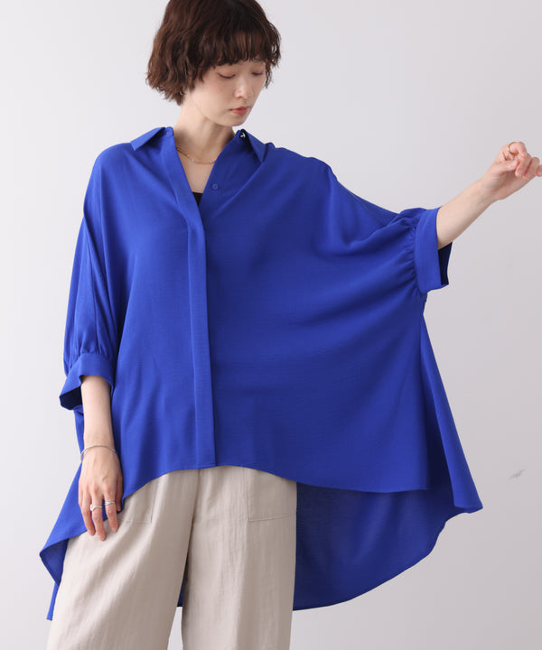 麻ライクギャザースリーブチュニック［6/11発送予定］