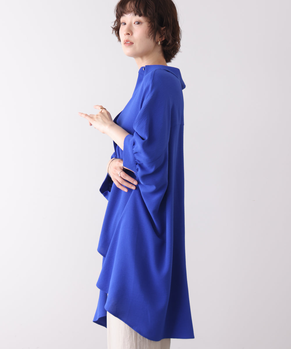 麻ライクギャザースリーブチュニック［6/11発送予定］