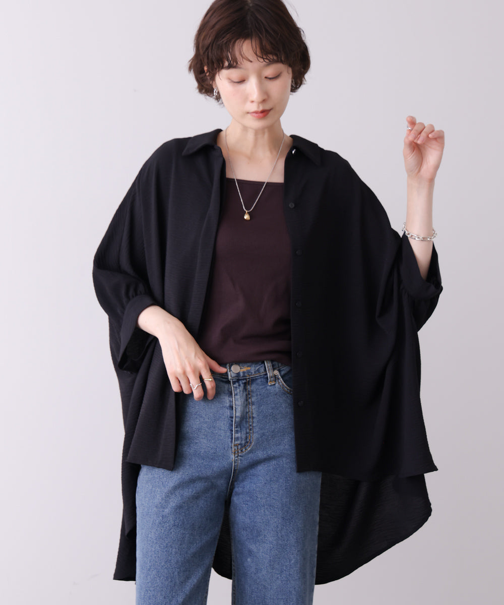 麻ライクギャザースリーブチュニック［6/11発送予定］