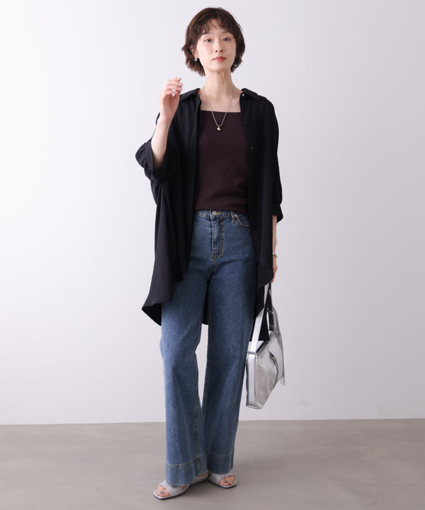 麻ライクギャザースリーブチュニック［6/11発送予定］