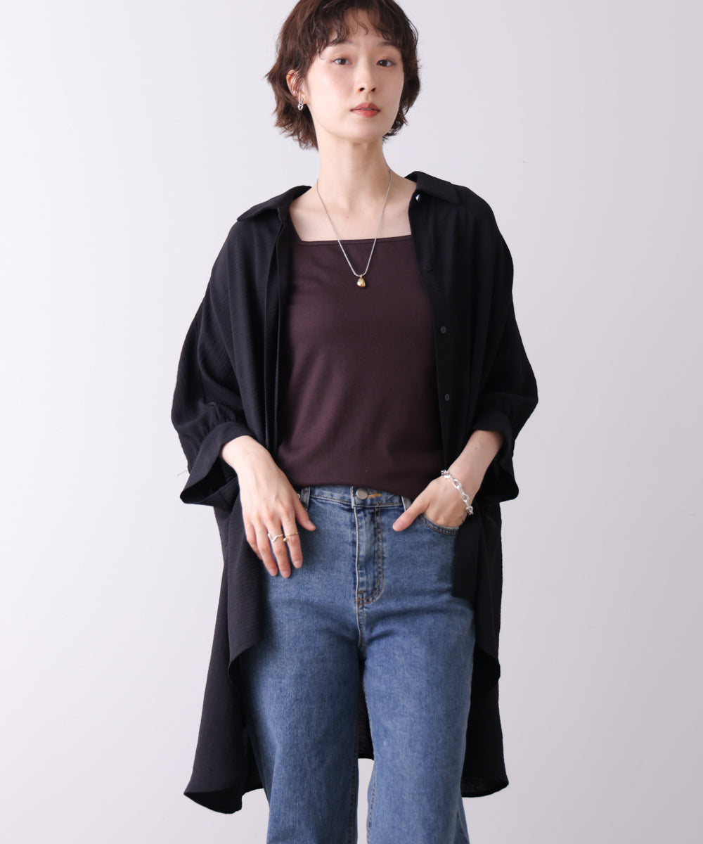 麻ライクギャザースリーブチュニック［6/11発送予定］