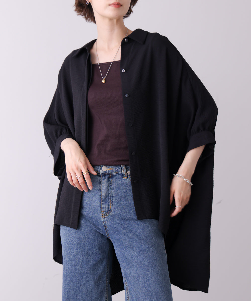 麻ライクギャザースリーブチュニック［6/11発送予定］