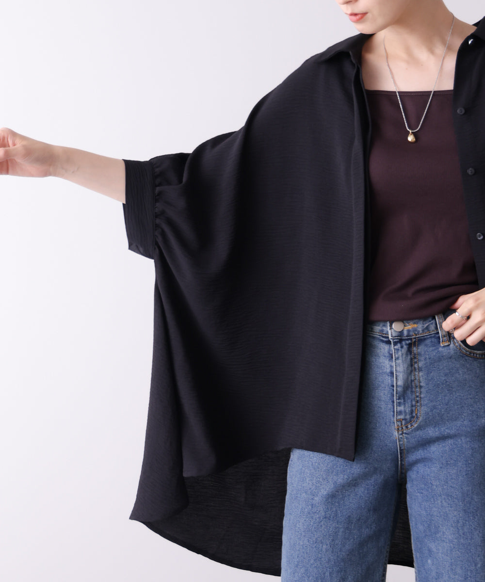 麻ライクギャザースリーブチュニック［6/11発送予定］