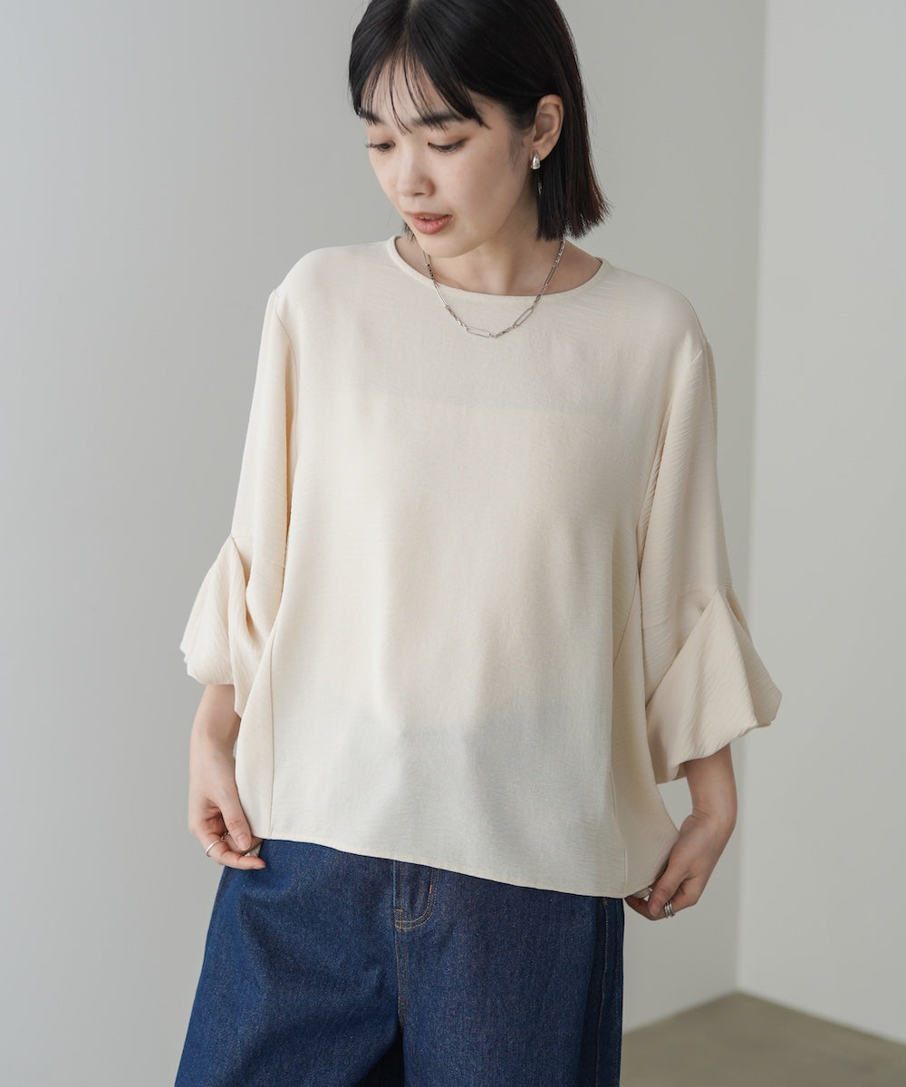 麻ライクタックスリーブブラウス