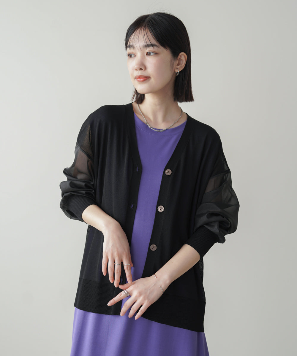 サラサラ袖シアーニットカーデ［4/30発送予定］