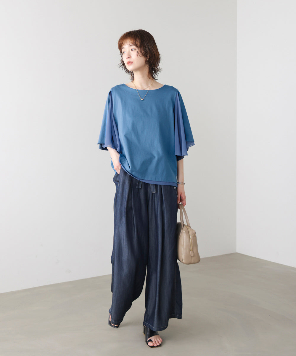 Ｗシルケットシフォンドッキングプルオーバー