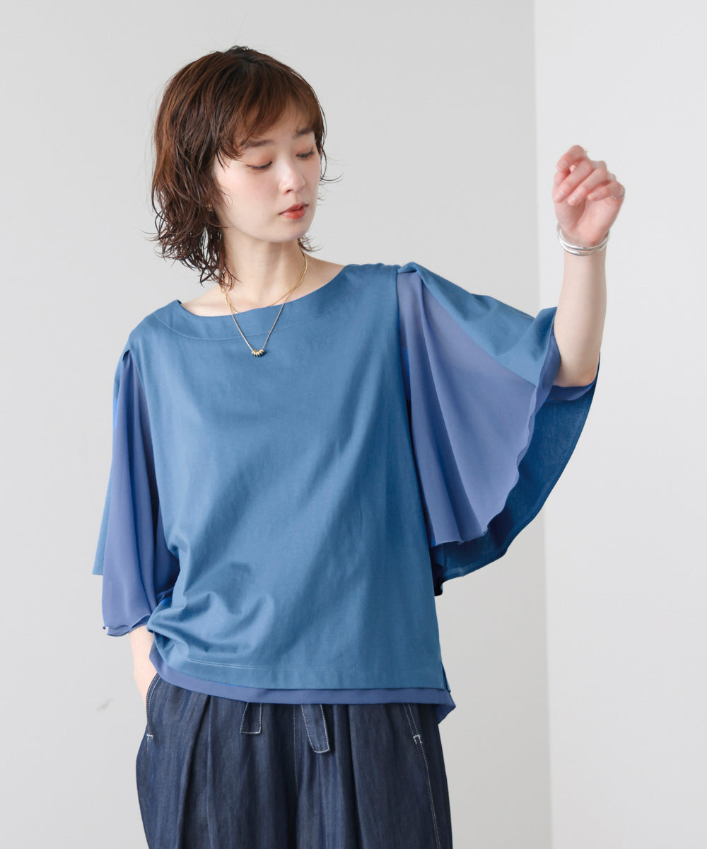 Ｗシルケットシフォンドッキングプルオーバー