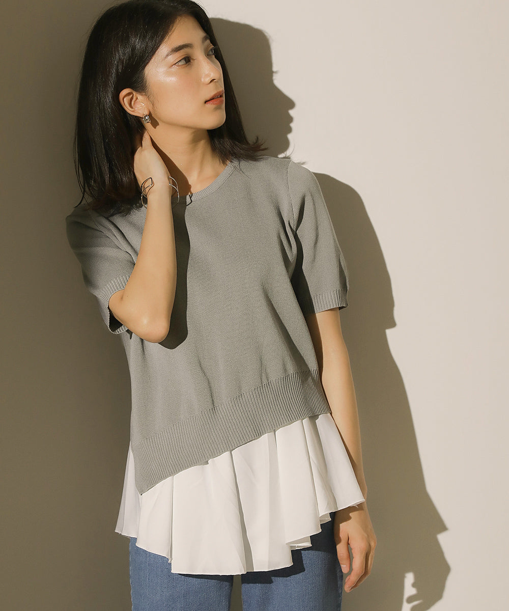 BouJeloud レイヤードシャツセットアシメヘムニット
