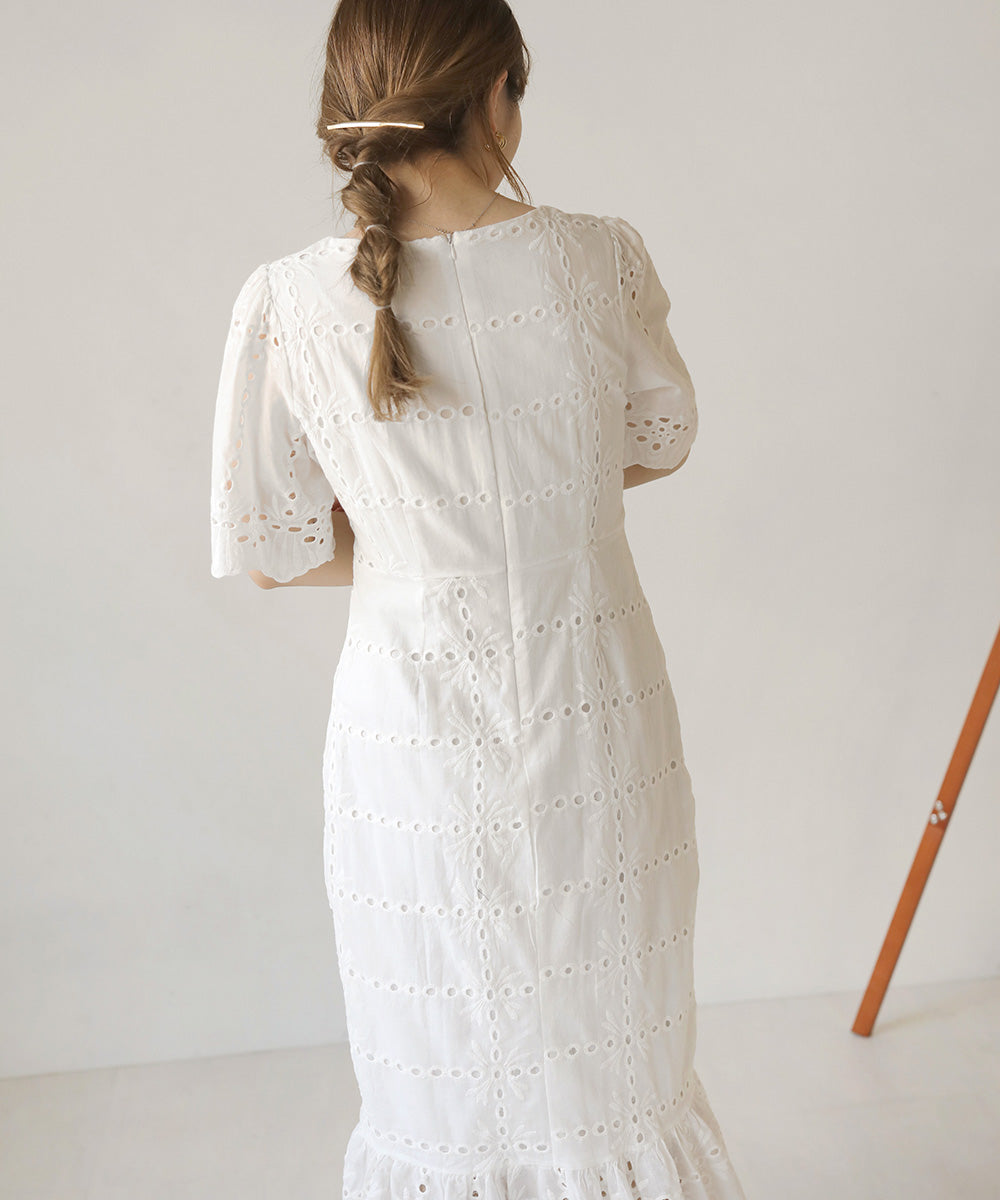 【低身長向けサイズあり】コットンレースマーメイドワンピース