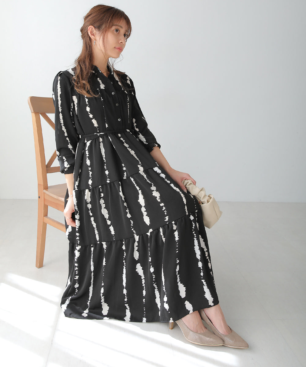 BouJeloud ドローイングプリントティアードワンピース