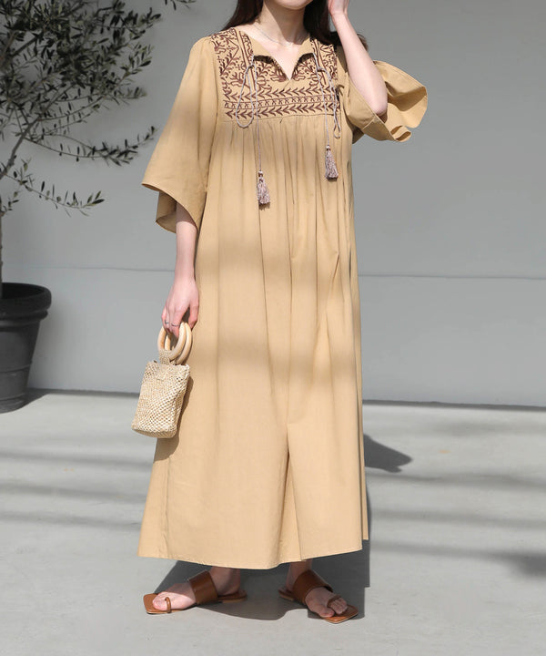 Bab フロント刺繍タッセルワンピース