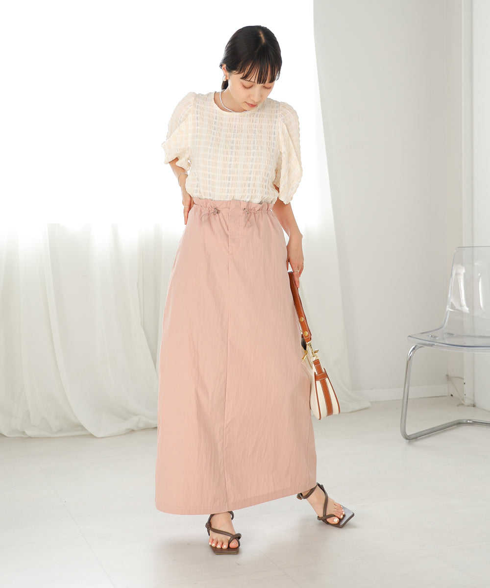 WAIST DRAWSTRING I-LINE SKIRT