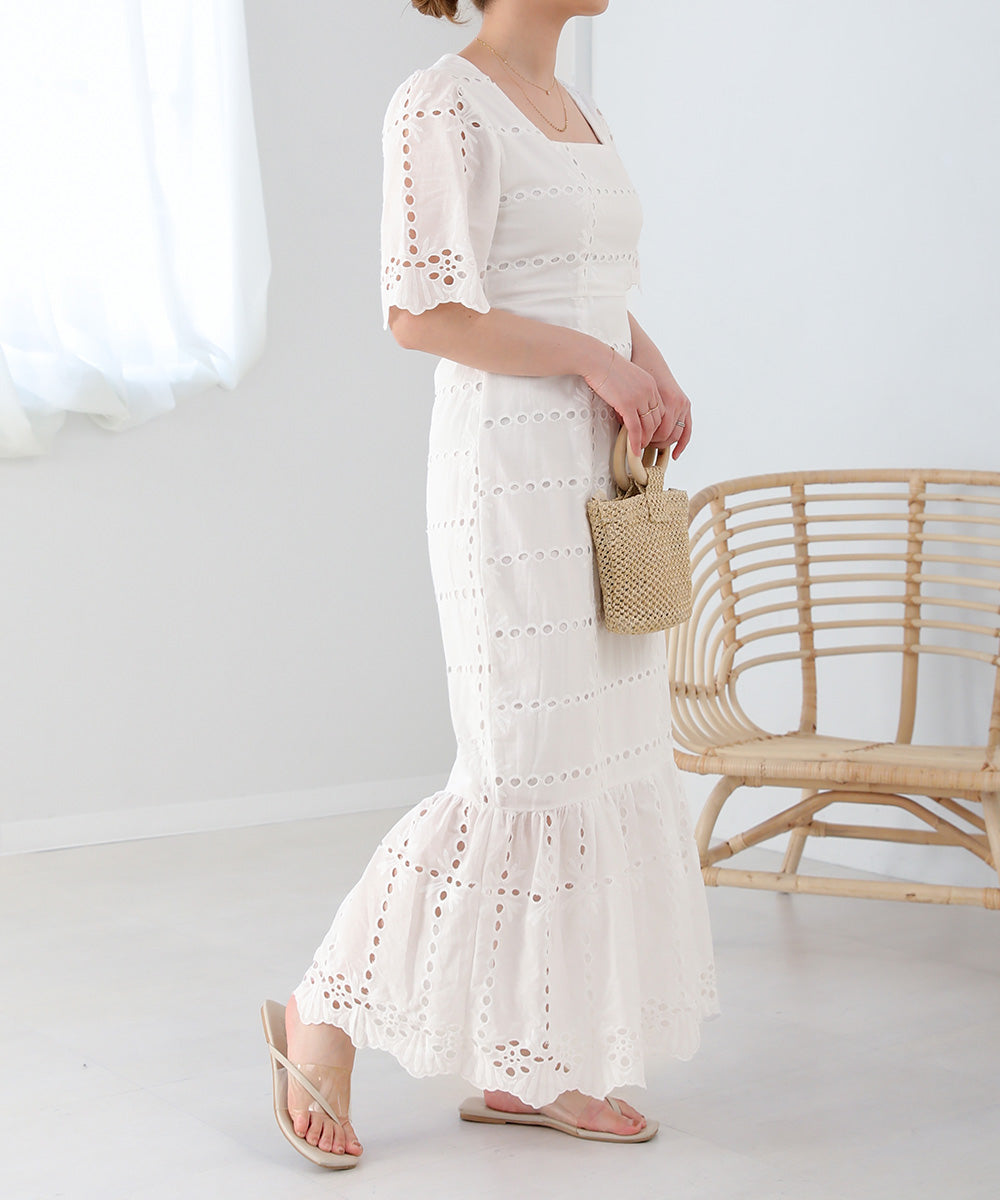 【低身長向けサイズあり】コットンレースマーメイドワンピース