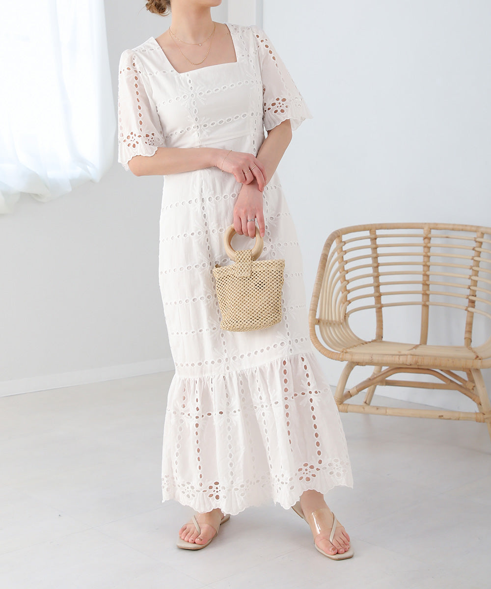 【低身長向けサイズあり】コットンレースマーメイドワンピース