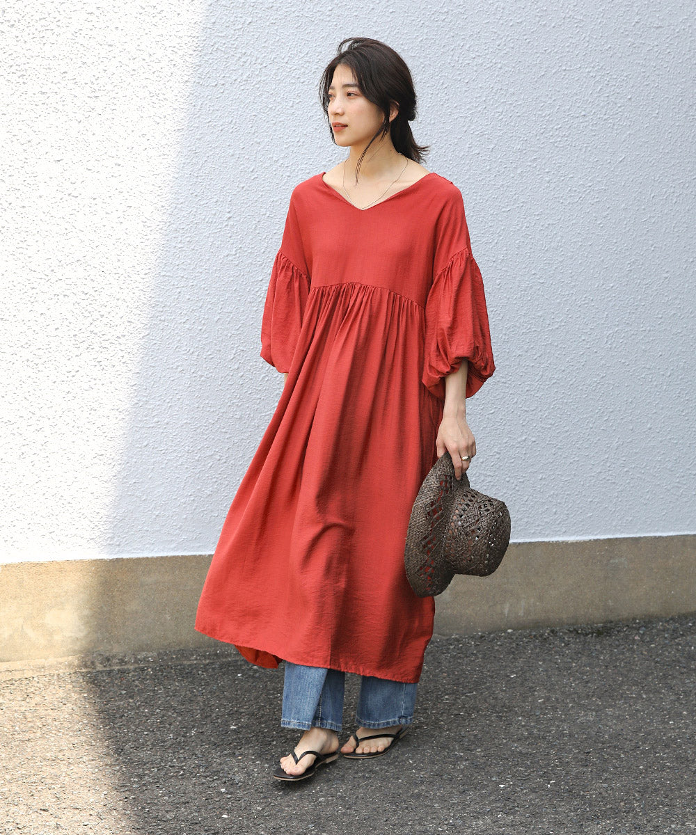 BouJeloud Ｖネック袖ボリュームワンピース