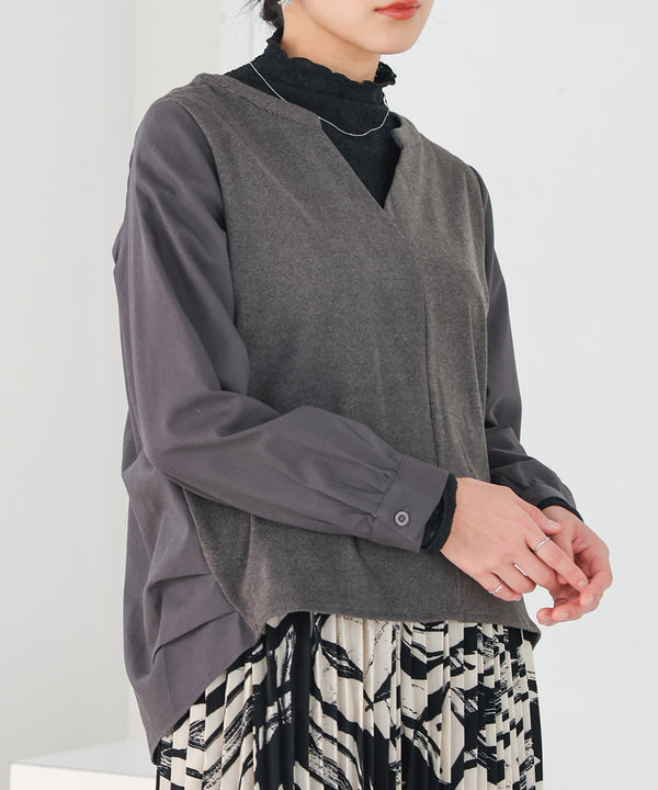 【WEB限定】Vネックコーデュロイドッキングトップス