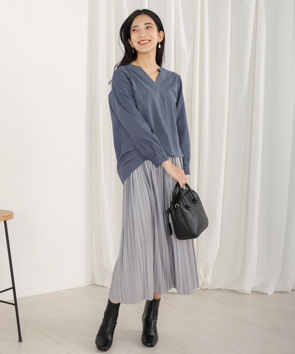 【WEB限定】Vネックコーデュロイドッキングトップス
